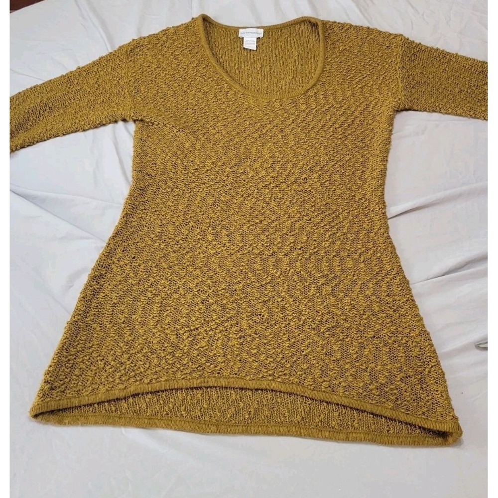 Soft Surroundings Sweater Top Tunic Boucle Knit Caramel Brown Open Crochet M